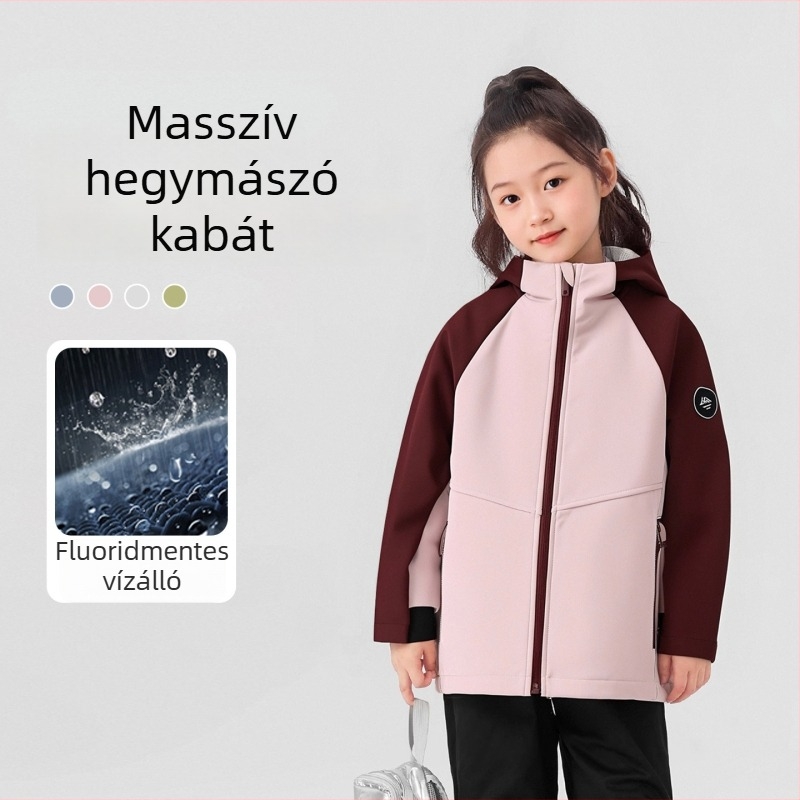 Fat Cat Gyerekeknek szánt téli vízálló kapucnis softshell kabát – uniszex, 100% poliészter külső és bélés, hosszú ujjú, közepes hosszú, 8 évnél idősebbeknek