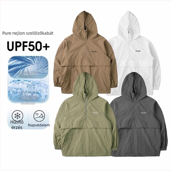Fiúknak szóló könnyű nylon széldzseki UPF50+, anti‑statikus, szélálló, cipzáras, belső nylon bélés