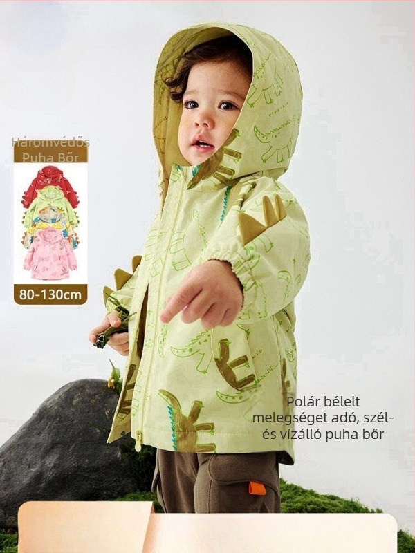 Drip Tree Gyerekeknek készült kabát fleece béléssel, szél- és esőálló, 100% poliészter, 1–3 éveseknek, 2025 tavasz