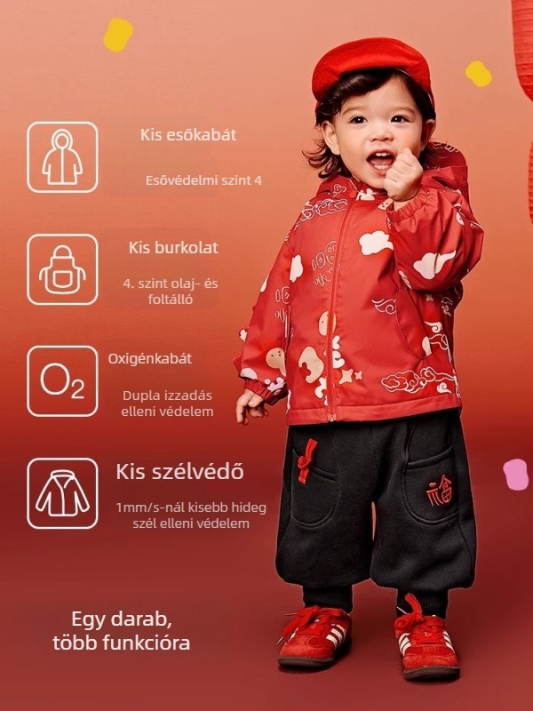Drip Tree Gyerekeknek készült kabát fleece béléssel, szél- és esőálló, 100% poliészter, 1–3 éveseknek, 2025 tavasz