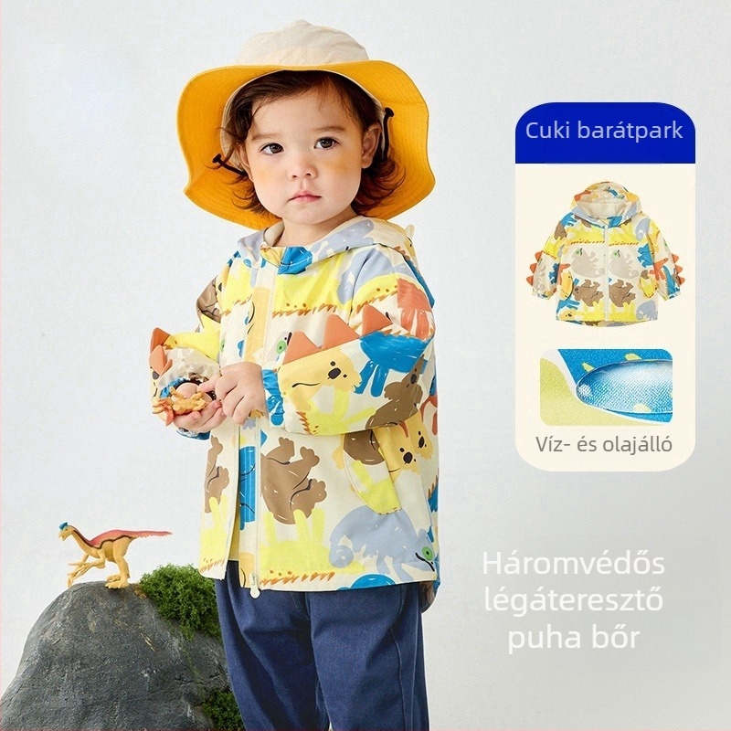 Drip Tree Gyerekeknek készült kabát fleece béléssel, szél- és esőálló, 100% poliészter, 1–3 éveseknek, 2025 tavasz
