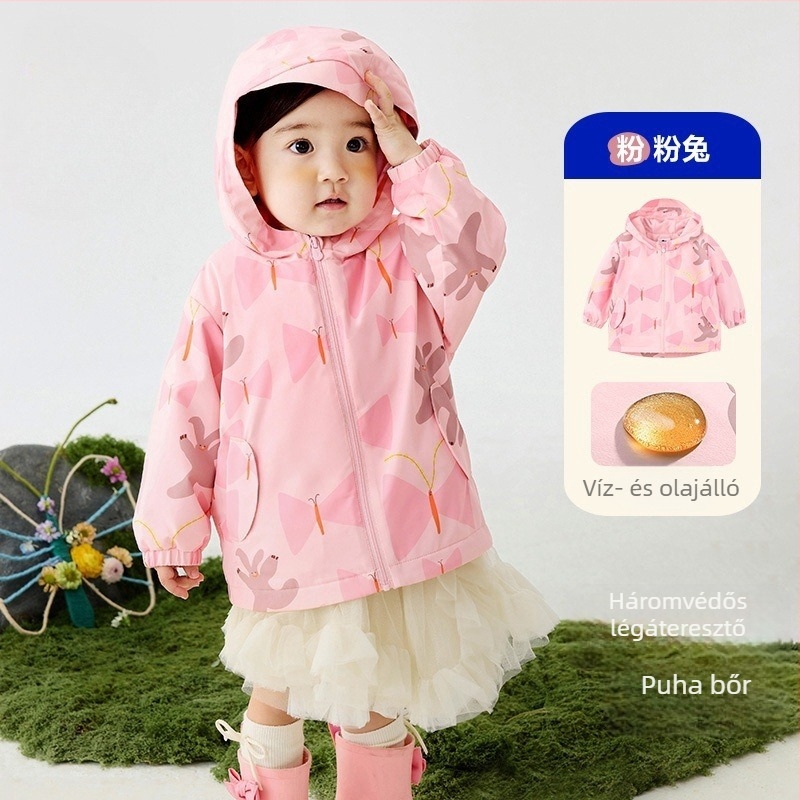 Drip Tree Gyerekeknek készült kabát fleece béléssel, szél- és esőálló, 100% poliészter, 1–3 éveseknek, 2025 tavasz