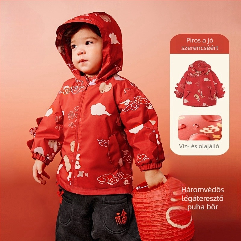 Drip Tree Gyerekeknek készült kabát fleece béléssel, szél- és esőálló, 100% poliészter, 1–3 éveseknek, 2025 tavasz