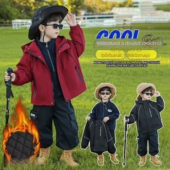 Fiúknak szóló téli 3-in-1 kabát, pamut töltés, kapucnival és levehető béléssel, 100% poliészter, nedvesség-elvezető, 7–12 éveseknek