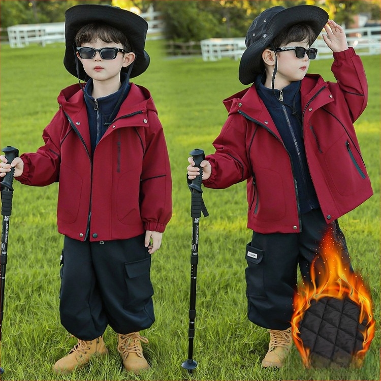 Fiúknak szóló téli 3-in-1 kabát, pamut töltés, kapucnival és levehető béléssel, 100% poliészter, nedvesség-elvezető, 7–12 éveseknek