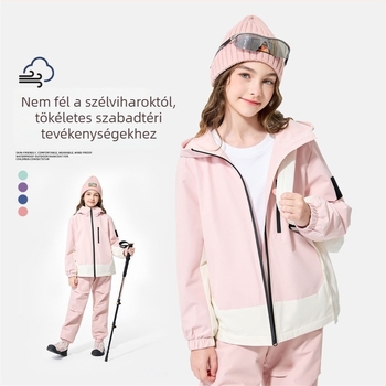 Gyerekeknek szóló szabadtéri kabát kapucnival, vízálló 1000 mm, szélálló és meleg, 100% poliészter