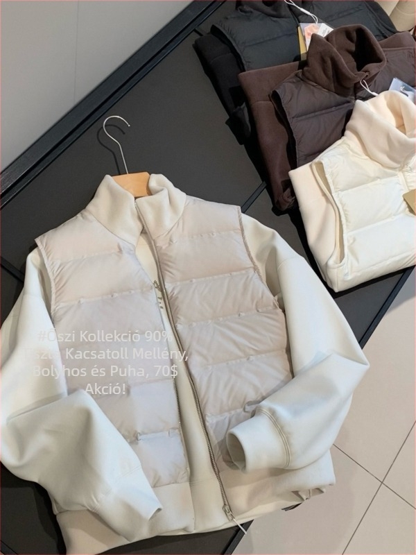 Őszi–téli 90% kacsa tollal töltött mellény fleece béléses gallérral, könnyű és meleg, laza szabású, modell 8381