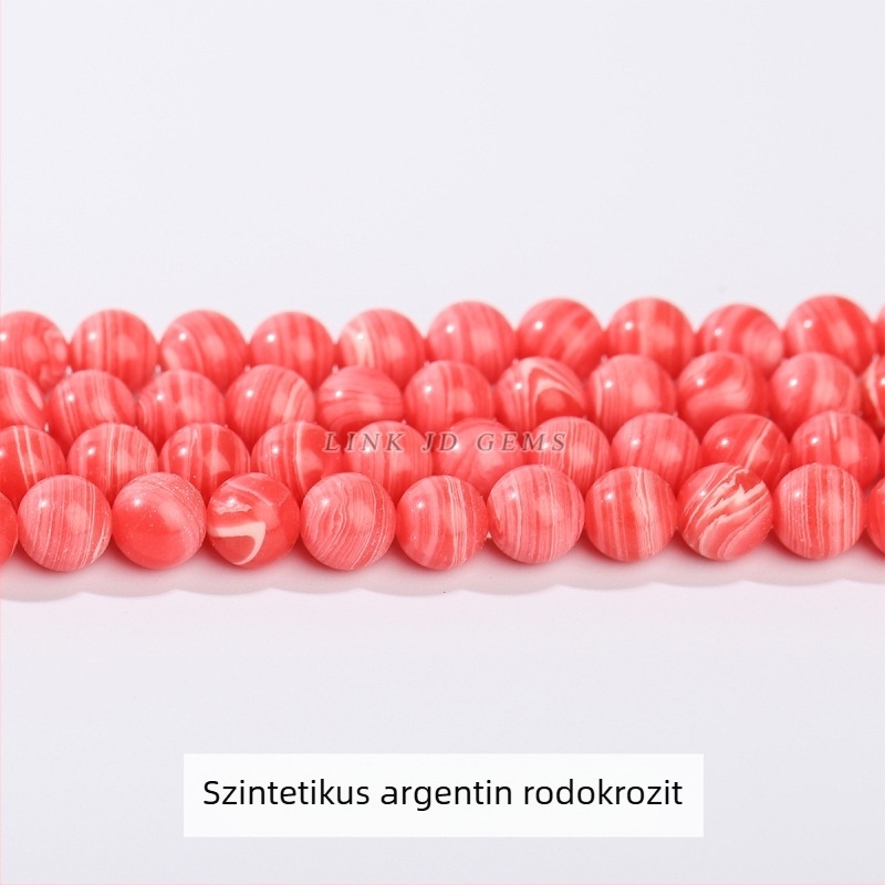 Vörös csíkos kőgyöngyök DIY ékszerekhez, gömbölyű gyöngyök karkötőhöz, félkész