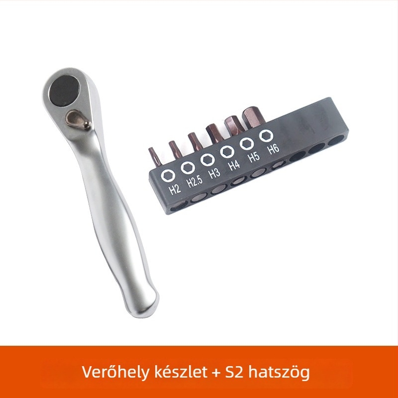 Mini racsnis készlet 1/4-es meghajtóval, előre/hátra gyors csavarhúzó, Cross, Hex és Torx bitek, króm-vanádium acélból
