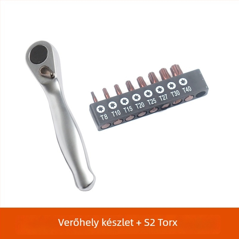 Mini racsnis készlet 1/4-es meghajtóval, előre/hátra gyors csavarhúzó, Cross, Hex és Torx bitek, króm-vanádium acélból