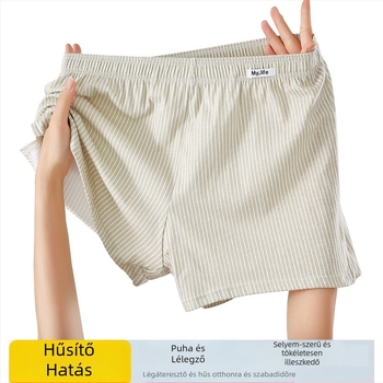 Férfiaknak készült, 100% pamut antibakteriális, lélegző boxer-stílusú pizsama nadrág otthoni használatra, középmagas derekú, sima szövet, egyszínű