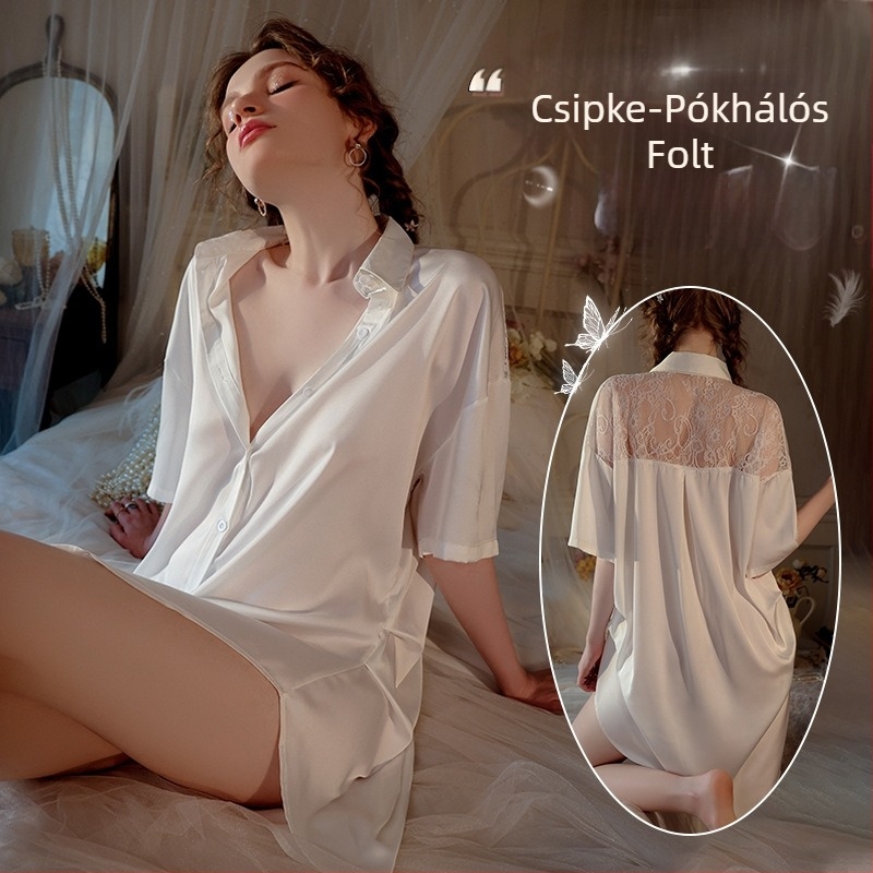 Nyári női pizsama boyfriend-stílusban, ice silk anyagból, V-nyakú, 3/4-ujjú, légáteresztő, könnyű, kinti viselésre is