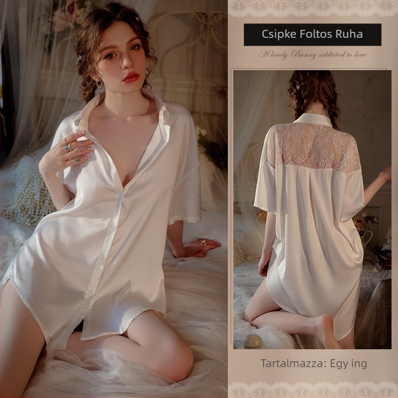 Nyári női pizsama boyfriend-stílusban, ice silk anyagból, V-nyakú, 3/4-ujjú, légáteresztő, könnyű, kinti viselésre is