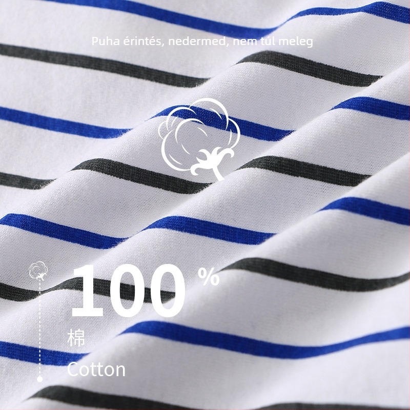 Férfi csíkos pamut boxeralsó, 100% pamut, légáteresztő, laza szabás, középmagas derék