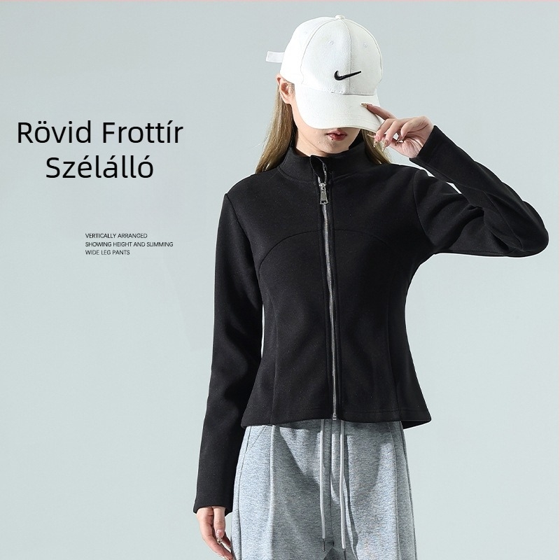 Női szélvédett álló galléros nano bársony fleece bélés, cipzárral