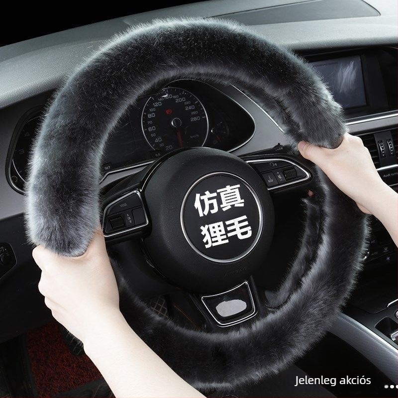 Plüss kormányvédő télre – univerzális, eredeti stílus, Good luck