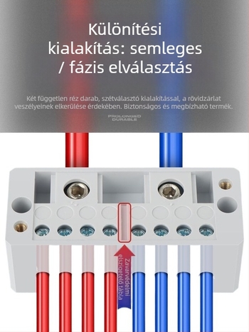 Nagy teljesítményű terminálblokk összekötő doboz réz burkolattal, két bemenettel és több kimenettel