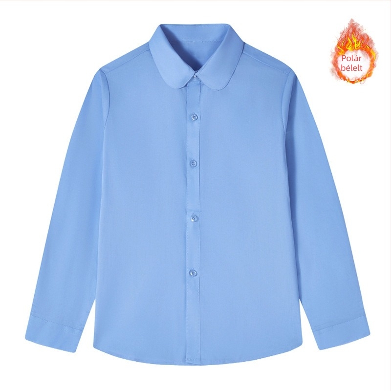 Lányoknak szóló kereknyakú, hosszú ujjú pamut ing, preppy stílusú iskolai egyenruha, tavasz–ősz