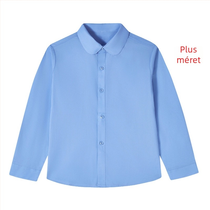 Lányoknak szóló kereknyakú, hosszú ujjú pamut ing, preppy stílusú iskolai egyenruha, tavasz–ősz