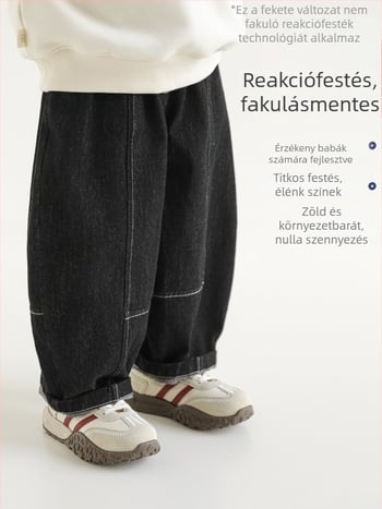 Gyerekeknek szóló koreai stílusú farmernadrág (pamut; 93.4% pamut; közép derekú; 3–8 éveseknek; ősz)