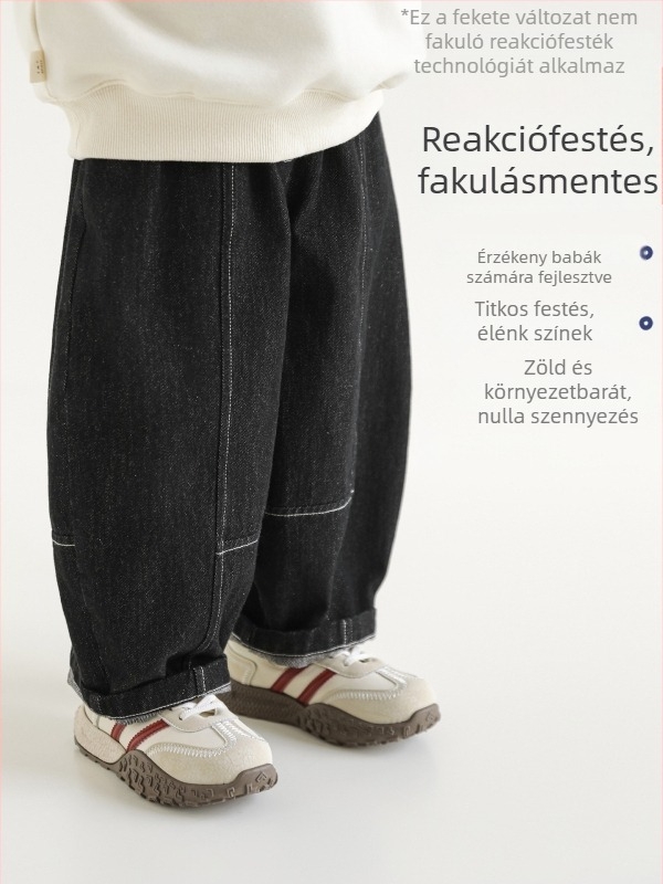 Gyerekeknek szóló koreai stílusú farmernadrág (pamut; 93.4% pamut; közép derekú; 3–8 éveseknek; ősz)