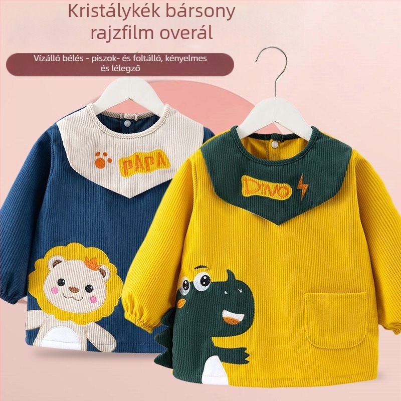 Vízálló Corduroy baba-smock fiúknak, rajzfilm mintával, poliészter, 1-3 éveseknek