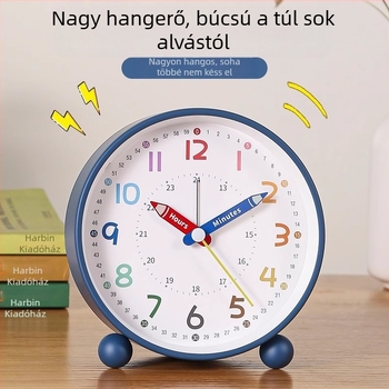 Diáknak szánt asztali ébresztőóra, csendes működés, elemről működik, fém ház és számlap, egyoldalas analóg kijelző