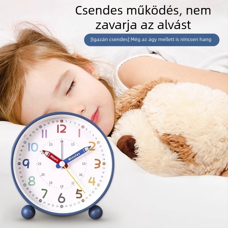 Diáknak szánt asztali ébresztőóra, csendes működés, elemről működik, fém ház és számlap, egyoldalas analóg kijelző