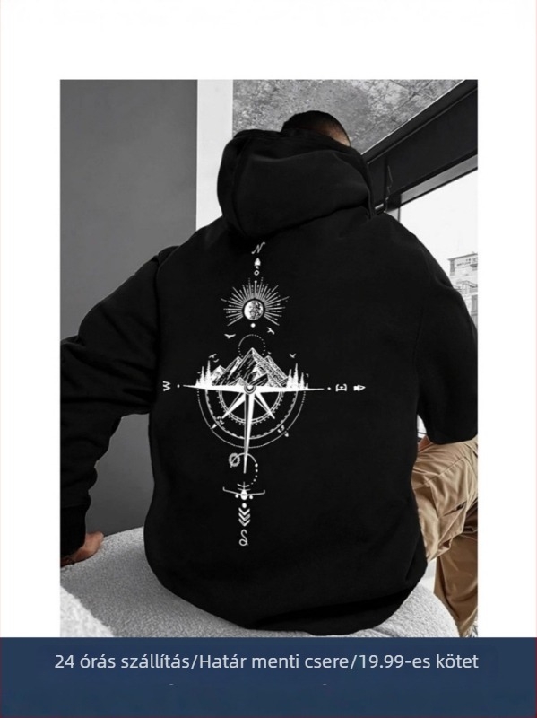 Férfi kapucnis pulóver betűkkel nyomtatva, laza szabás, kapucni, poliészter, mindennapi streetwear, 2025
