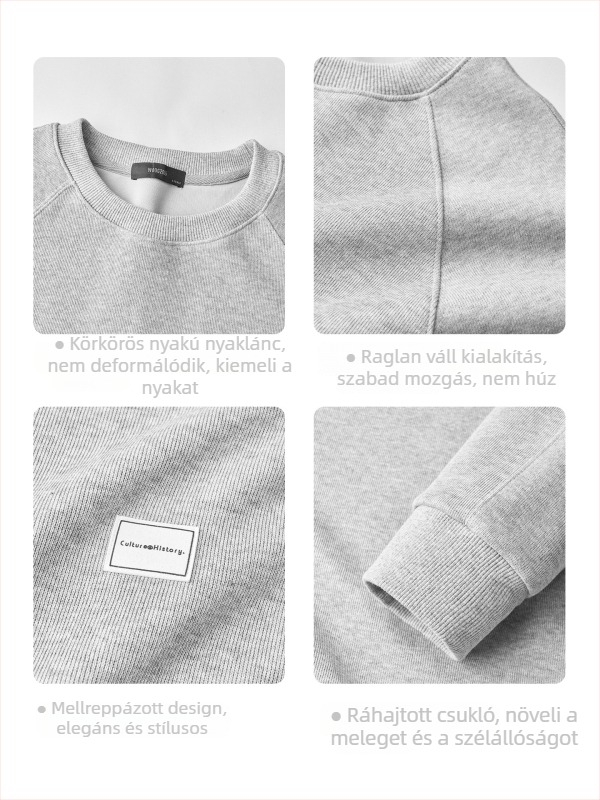 Férfi körkörös nyakú pulóver, hosszú ujjú, laza szabás, pamut-keverék anyag, patchwork dizájn