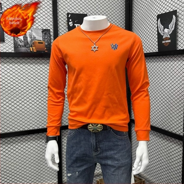 Pamut slim-fit kerek nyakú pulóver hosszú ujjú