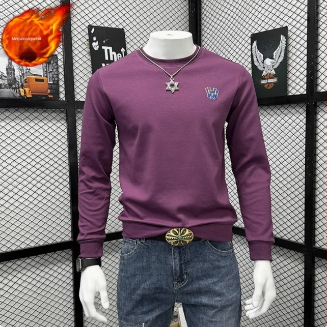 Pamut slim-fit kerek nyakú pulóver hosszú ujjú