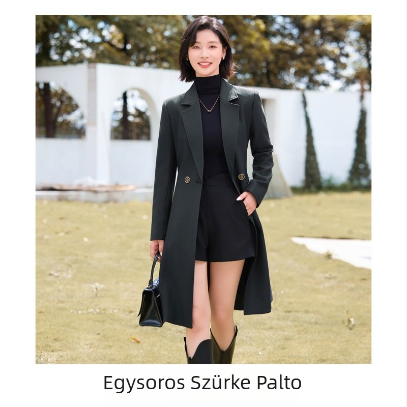 Női középhosszú trench coat V-nyakkal, szűk szabás, 3D texturált mintázat, elasztán-poliészter keverék 70–80%