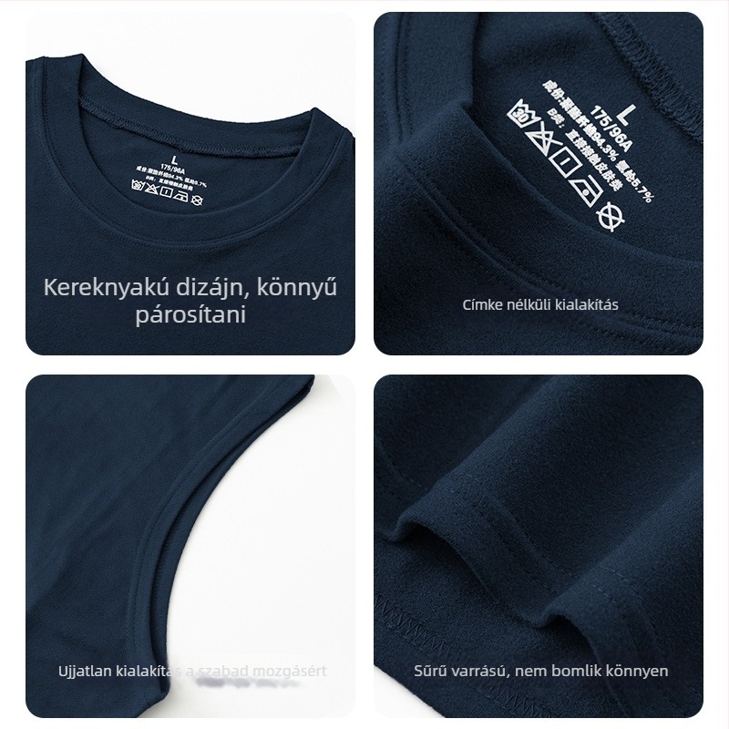 Férfi meleg mellény, ujjatlan, kétoldalas velúr, Slim Fit, téli alapréteg, egyszínű, poliészter 93,4% és spandex 5,7%