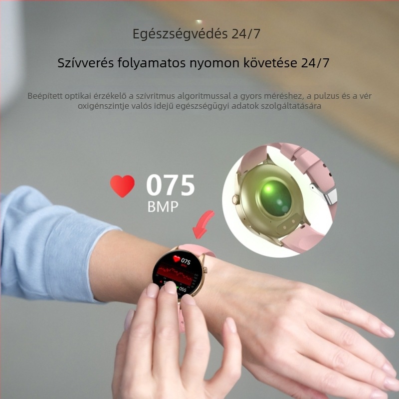 Vércukor-nyomásmérő okosóra, pulzus, oxigén és alvásfigyeléssel | Kerek kijelző