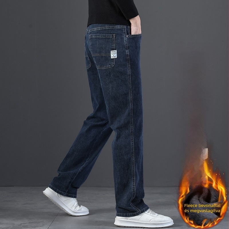 Férfi denim nadrág egyenes, lazán illeszkedő fazon, fleece-sel bélelt, pamut denim anyagból, ősz 2025
