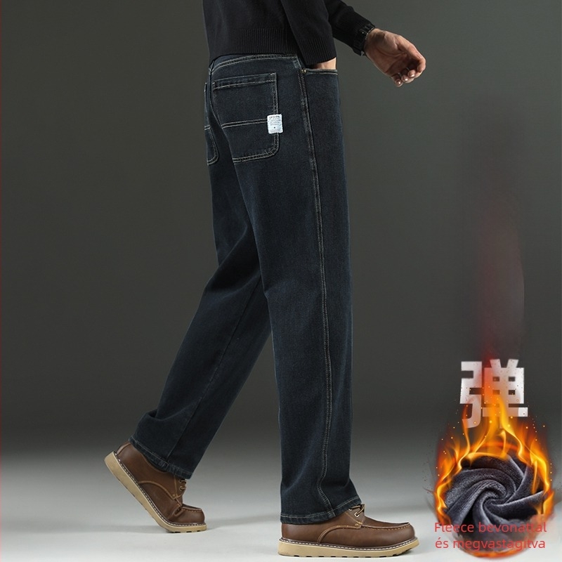 Férfi denim nadrág egyenes, lazán illeszkedő fazon, fleece-sel bélelt, pamut denim anyagból, ősz 2025