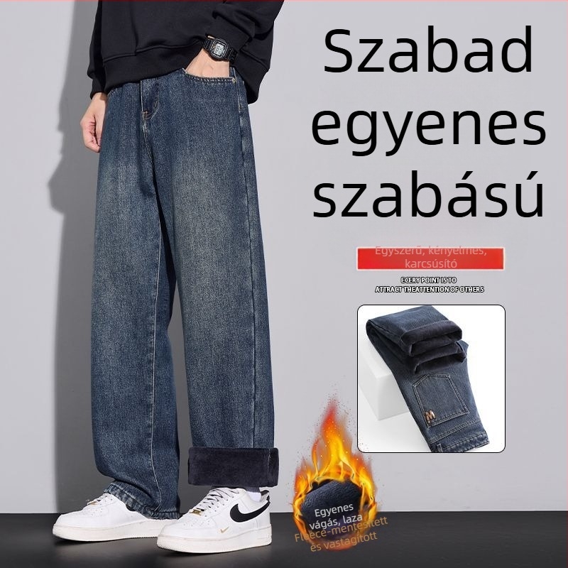 Férfi egyenes szabású farmer - középmagas derék, cipzár, pamutkeverék