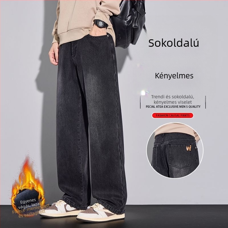 Férfi egyenes szabású farmer - középmagas derék, cipzár, pamutkeverék