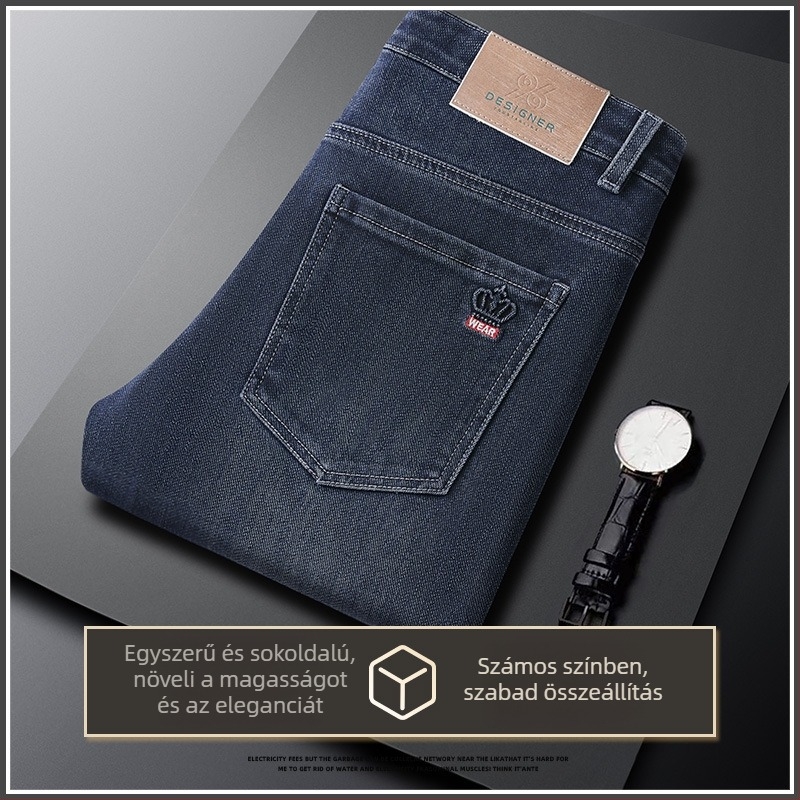 Férfi farmernadrág fleece-bélés, pamut-polyészter keverék, egyenes szabás, középmagas derekú, zipzár