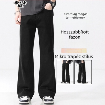 Magas növésű férfiaknak, hosszú farmerek mikroflare szabású, őszi-téli 2025, karcsú városi stílus fleece béléssel