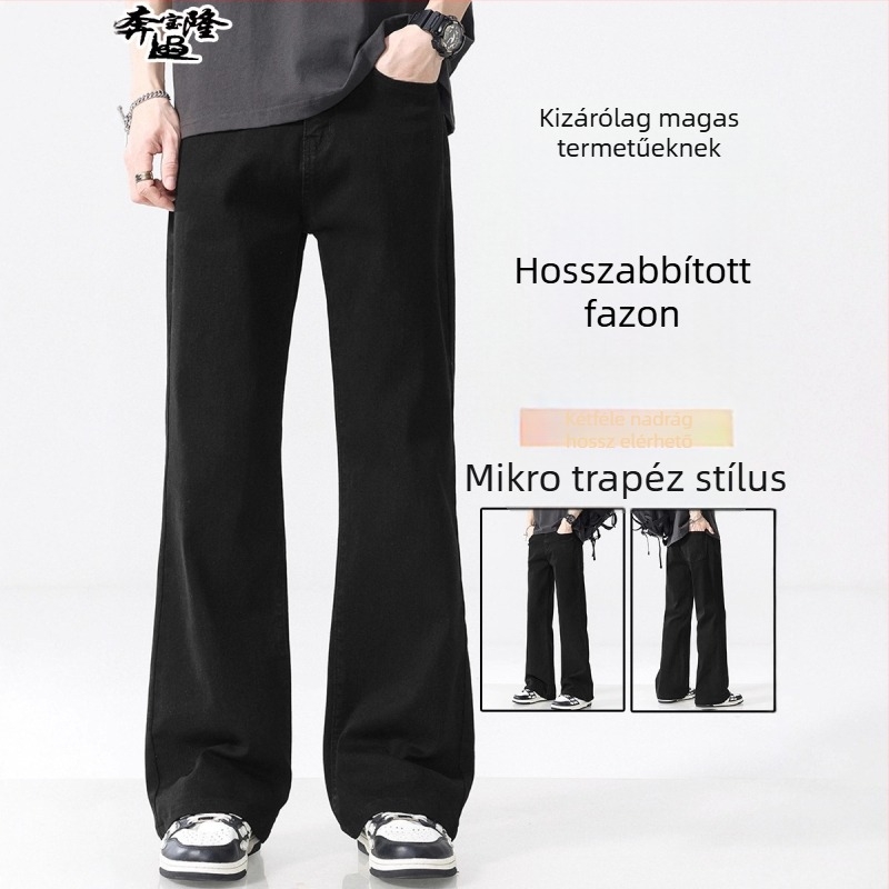 Magas növésű férfiaknak, hosszú farmerek mikroflare szabású, őszi-téli 2025, karcsú városi stílus fleece béléssel
