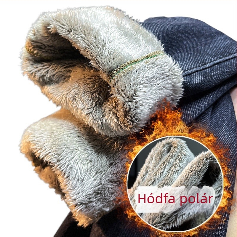 Felsőkategóriás férfi farmer fleece-béléssel, slim-fit, egyenes szár, fekete