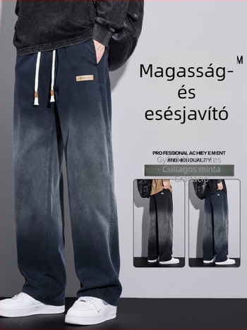 Férfi farmernadrág csillagos égbolt gradienttel, lazán szabott egyenes szár, 2025 tavasz–ősz, streetwear