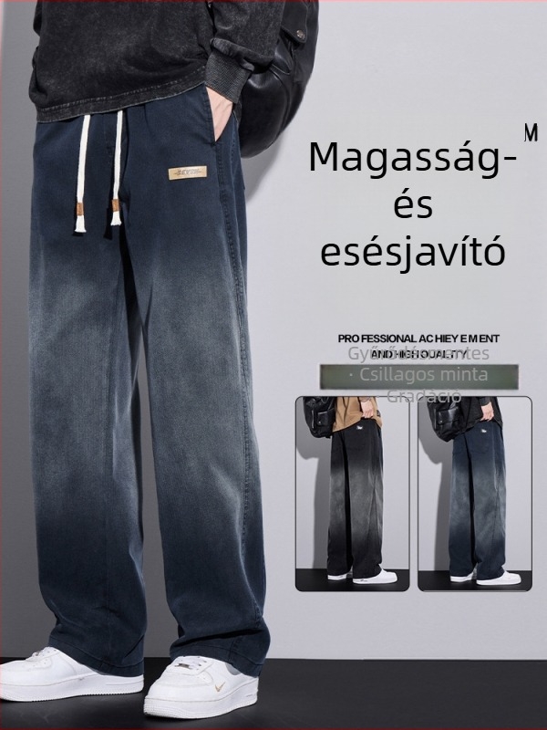 Férfi farmernadrág csillagos égbolt gradienttel, lazán szabott egyenes szár, 2025 tavasz–ősz, streetwear