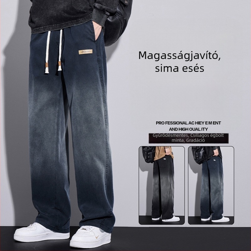 Férfi farmernadrág csillagos égbolt gradienttel, lazán szabott egyenes szár, 2025 tavasz–ősz, streetwear