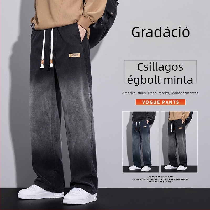 Férfi farmernadrág csillagos égbolt gradienttel, lazán szabott egyenes szár, 2025 tavasz–ősz, streetwear
