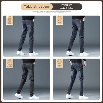 Férfi egyenes szabású farmer fleece-bélelt, vastag denim, mikro-elasztikus, középmagas derék (Téli 2025 kiadás)