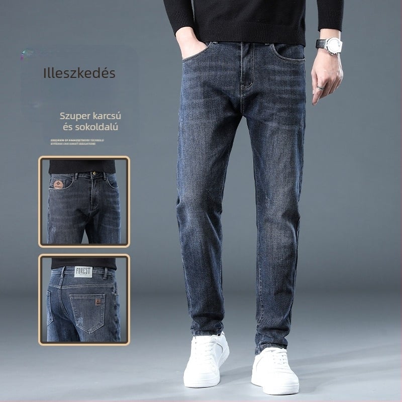 Férfi egyenes szabású farmer fleece-bélelt, vastag denim, mikro-elasztikus, középmagas derék (Téli 2025 kiadás)