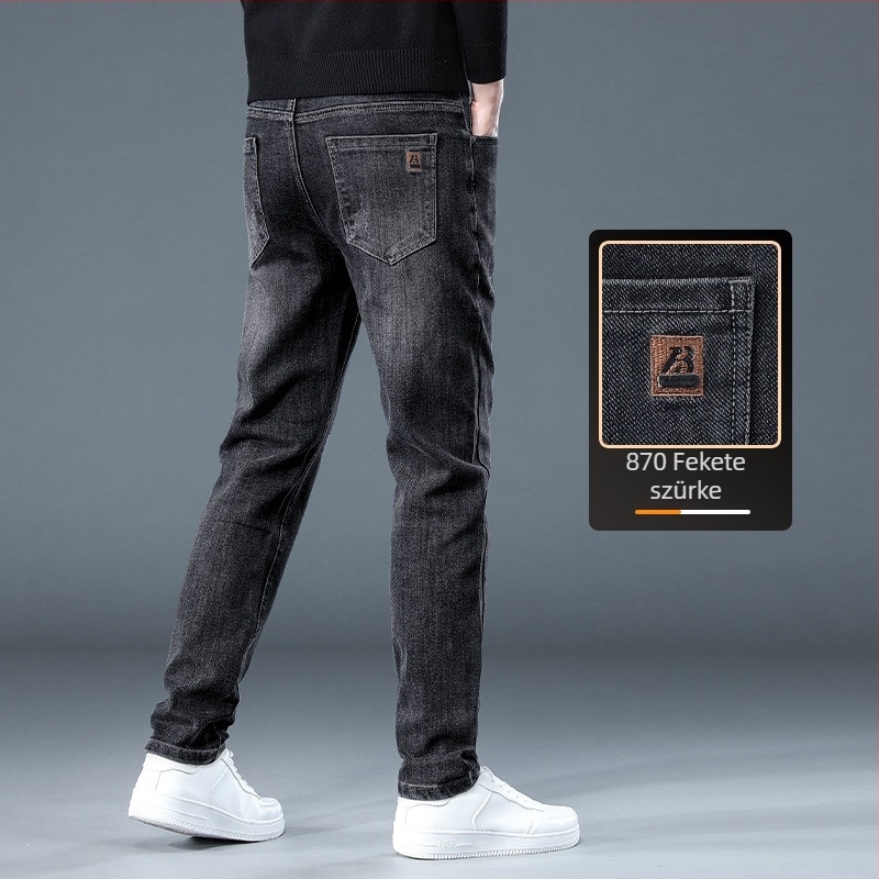 Férfi egyenes szabású farmer fleece-bélelt, vastag denim, mikro-elasztikus, középmagas derék (Téli 2025 kiadás)